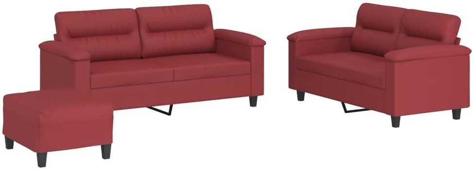 Sofa Sofos komplektas su pagalvėlėmis, 3 dalių, vyno, dirbtinė oda