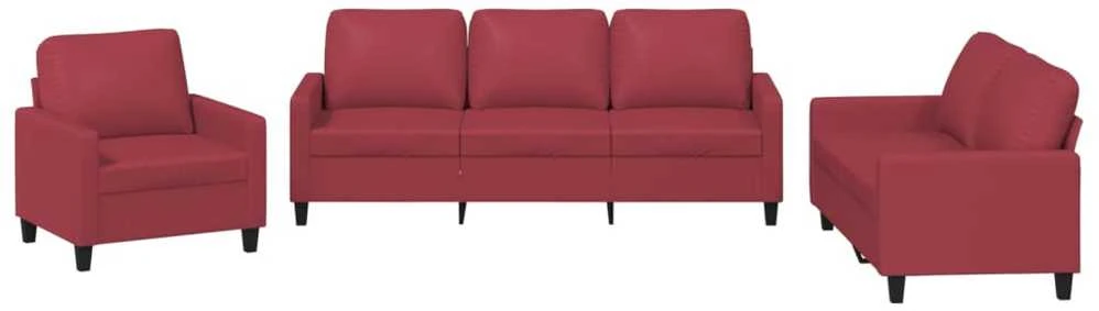 Sofa Sofos komplektas su pagalvėlėmis, 3 dalių, vyno, dirbtinė oda