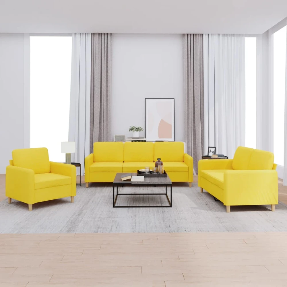 Sofa Sofos komplektas su pagalvėlėmis, 3 dalių, geltonas, audinys