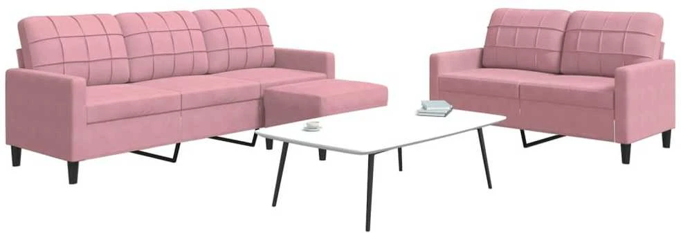 Sofa Sofos komplektas su pagalvėlėmis, 3 dalių, rožinis, aksomas