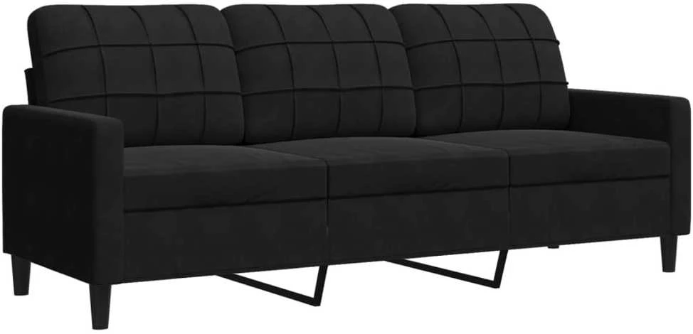 Sofa Sofos komplektas su pagalvėlėmis, 3 dalių, juodas, aksomas