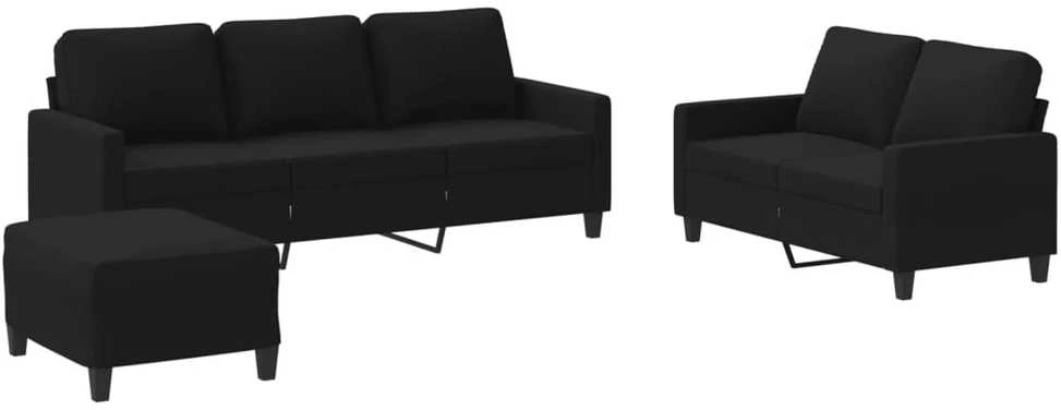 Sofa Sofos komplektas su pagalvėlėmis, 3 dalių, juodas, audinys