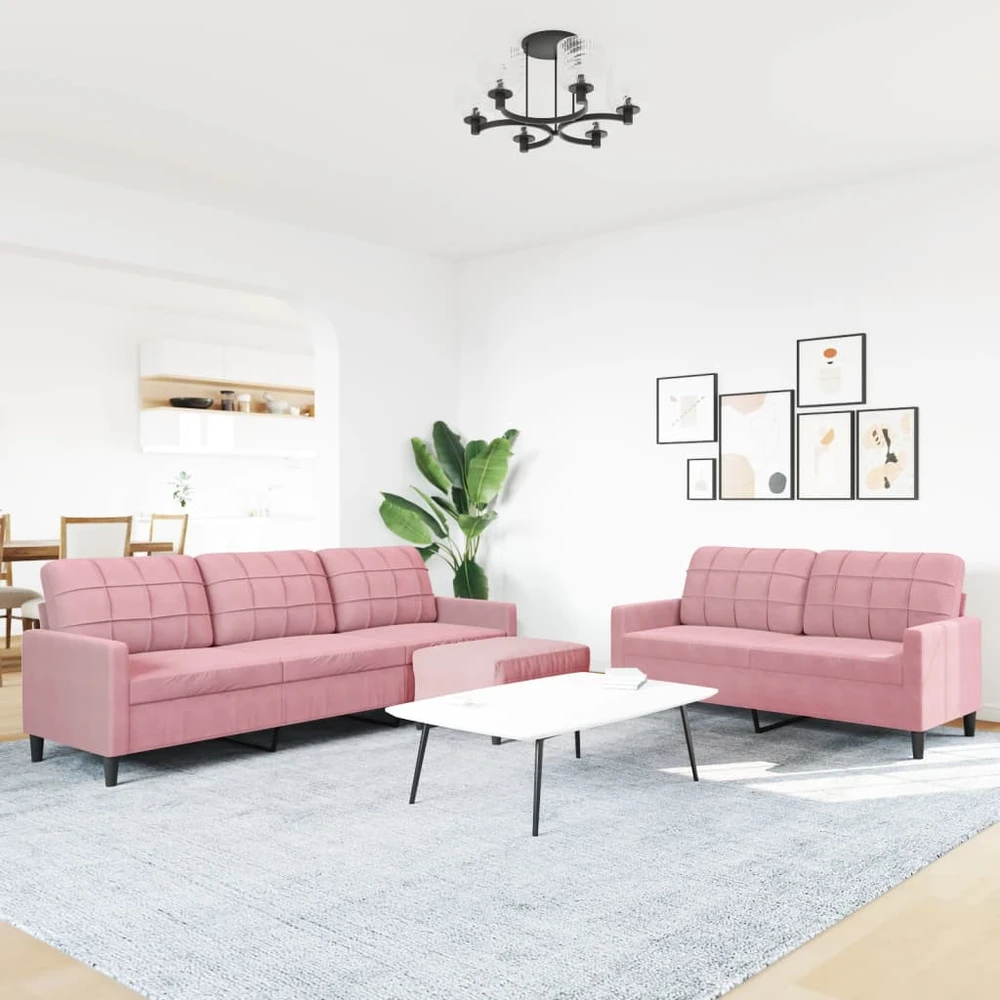 Sofa Sofos komplektas su pagalvėlėmis, 3 dalių, rožinis, aksomas