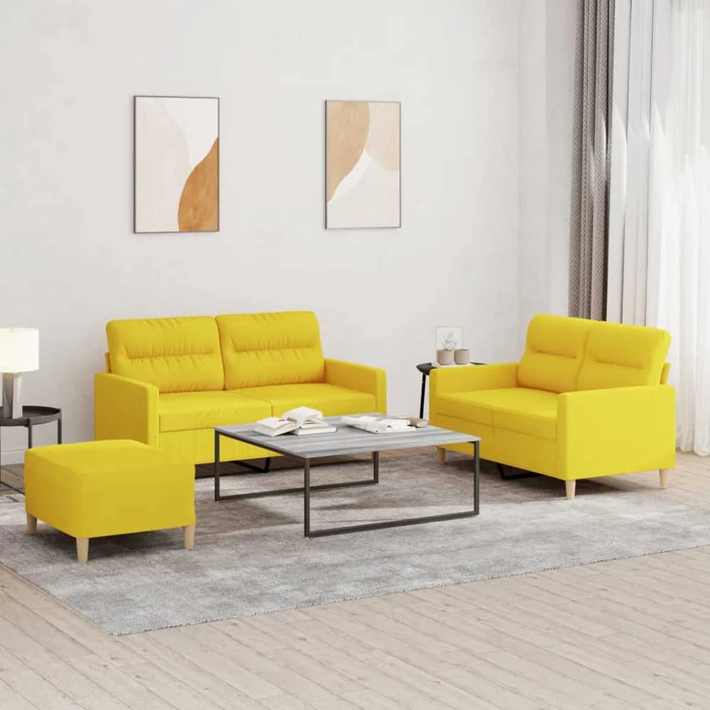 Sofa Sofos komplektas su pagalvėlėmis, 3 dalių, geltonas, audinys