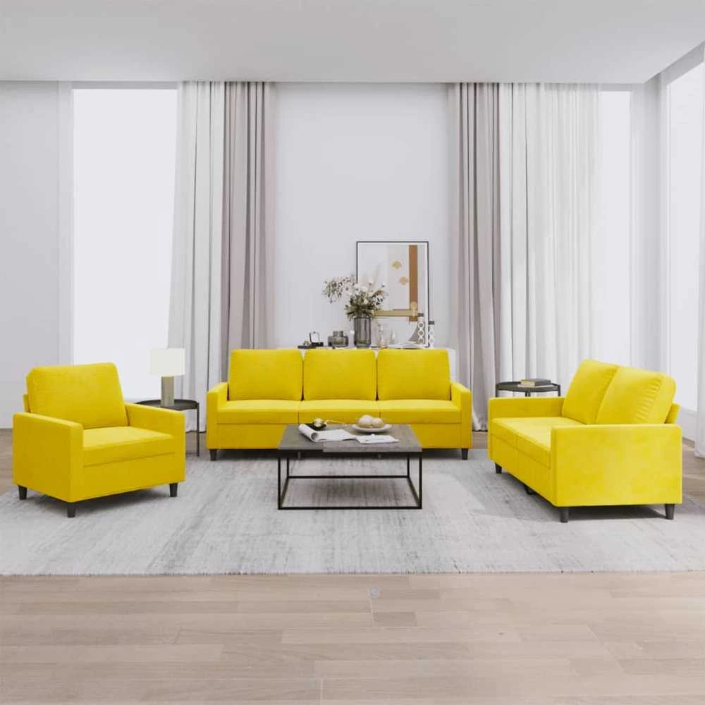 Sofa Sofos komplektas su pagalvėlėmis, 3 dalių, geltonas, aksomas