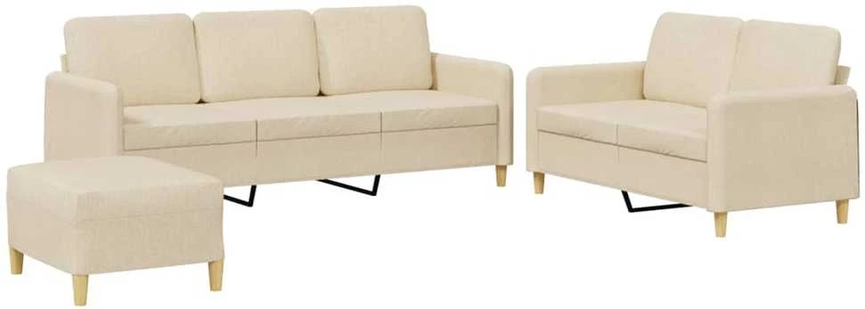 Sofa Sofos komplektas su pagalvėlėmis, 3 dalių, kreminis, audinys