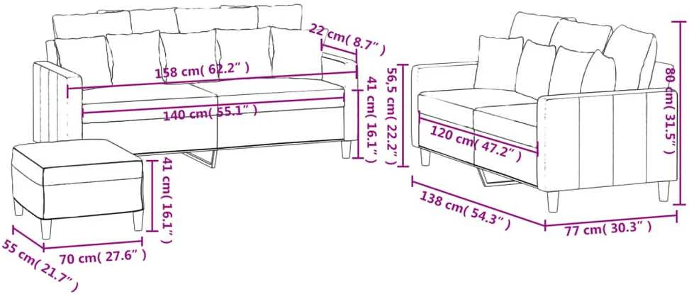 Sofa Sofos komplektas su pagalvėlėmis, 3 dalių, geltonas, aksomas
