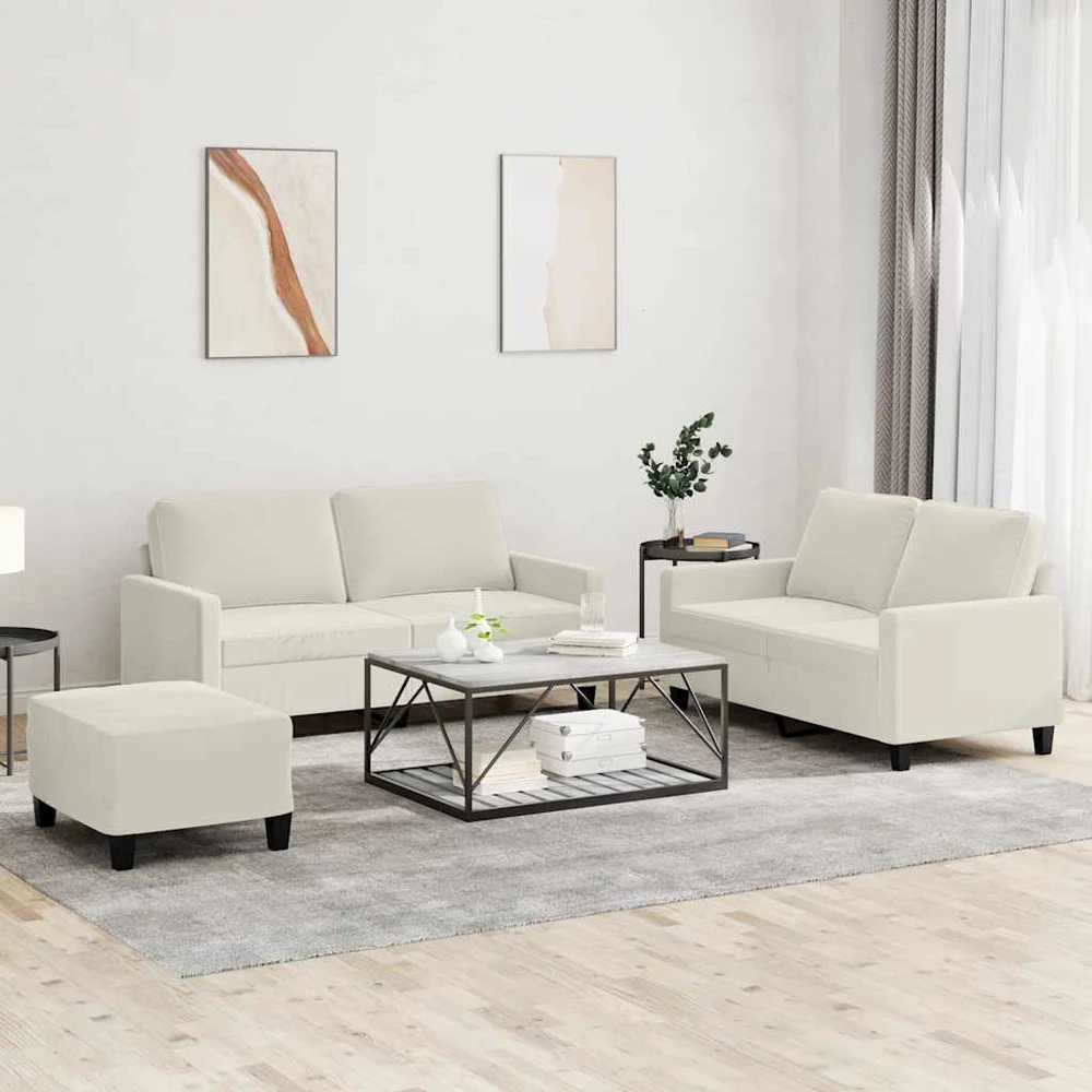 Sofa Sofos komplektas su pagalvėlėmis, 3 dalių, kreminis, aksomas