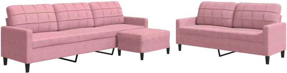 Sofa Sofos komplektas su pagalvėlėmis, 3 dalių, rožinis, aksomas