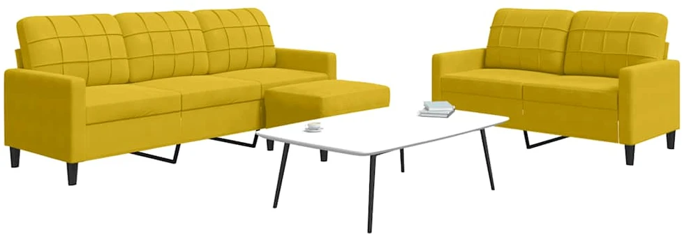 Sofa Sofos komplektas su pagalvėlėmis, 3 dalių, geltonas, aksomas