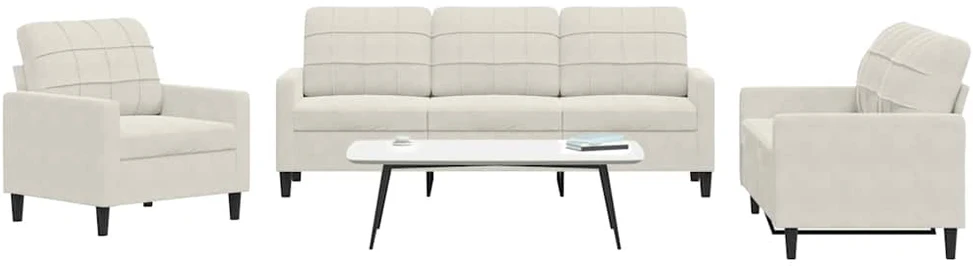 Sofa Sofos komplektas su pagalvėlėmis, 3 dalių, kreminis, aksomas