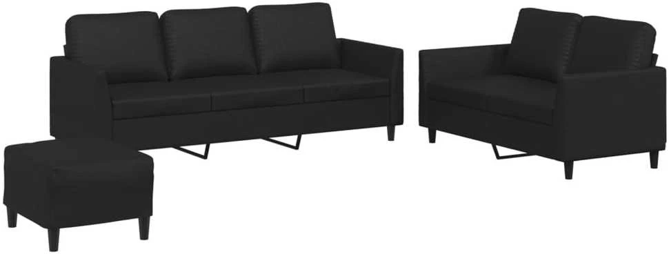 Sofa Sofos komplektas su pagalvėlėmis, 3 dalių, juodas, dirbtinė oda