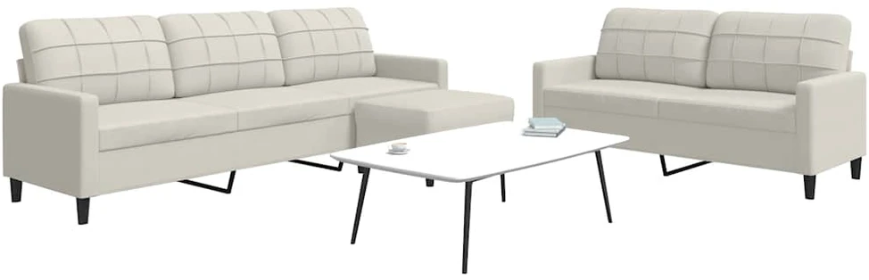Sofa Sofos komplektas su pagalvėlėmis, 3 dalių, kreminis, aksomas