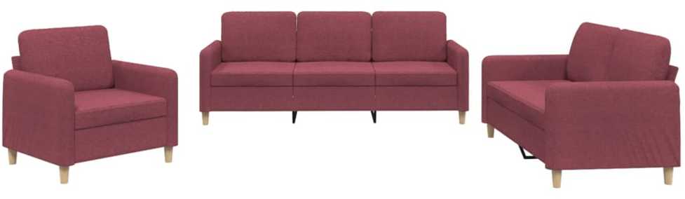 Sofa Sofos komplektas su pagalvėlėmis, 3 dalių, vyno, audinys