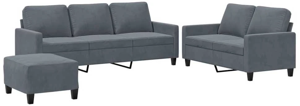 Sofa Sofos komplektas su pagalvėlėmis, 3 dalių, pilkas, aksomas