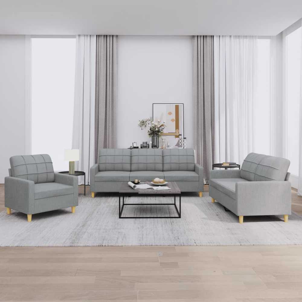 Sofa Sofos komplektas su pagalvėlėmis, 3 dalių, pilkas, audinys