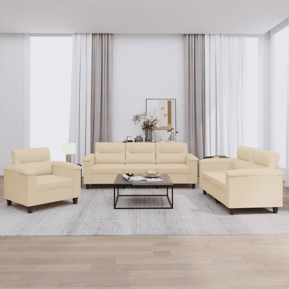 Sofa Sofos komplektas su pagalvėlėmis, 3 dalių, kreminis, audinys