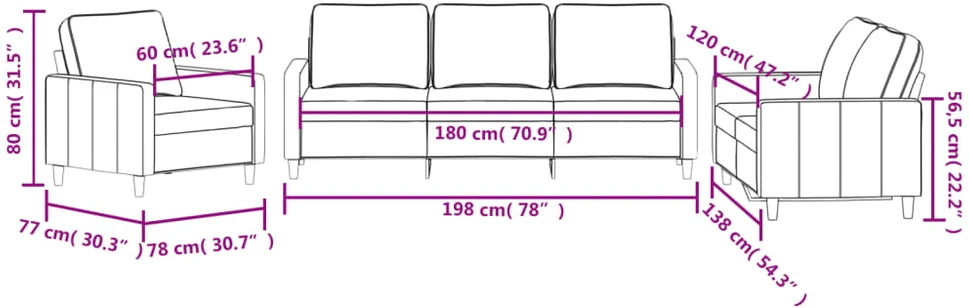 Sofa Sofos komplektas su pagalvėlėmis, 3 dalių, juodas, aksomas