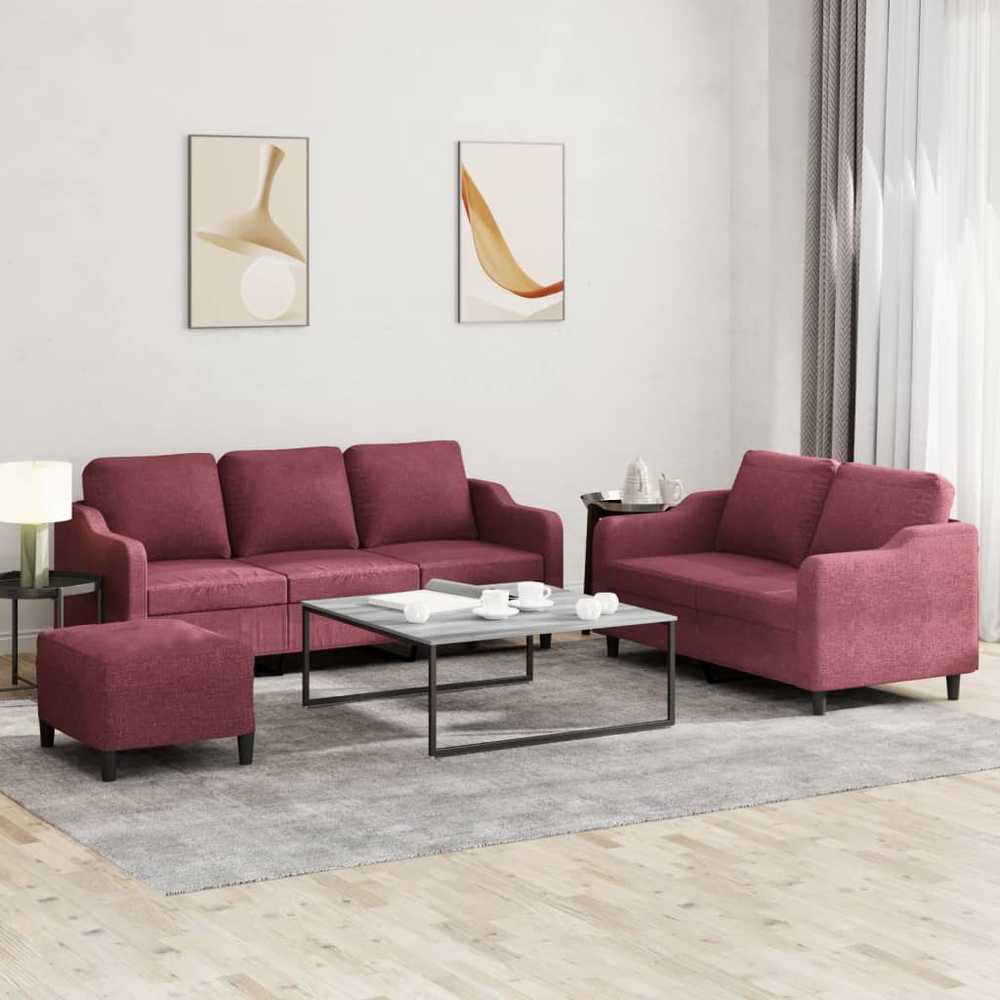 Sofa Sofos komplektas su pagalvėlėmis, 3 dalių, vyno, audinys