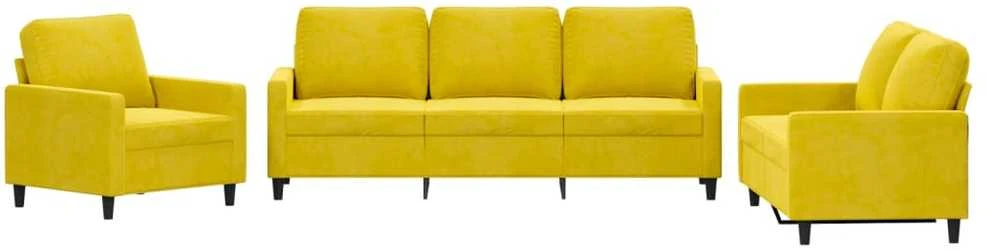 Sofa Sofos komplektas su pagalvėlėmis, 3 dalių, geltonas, aksomas