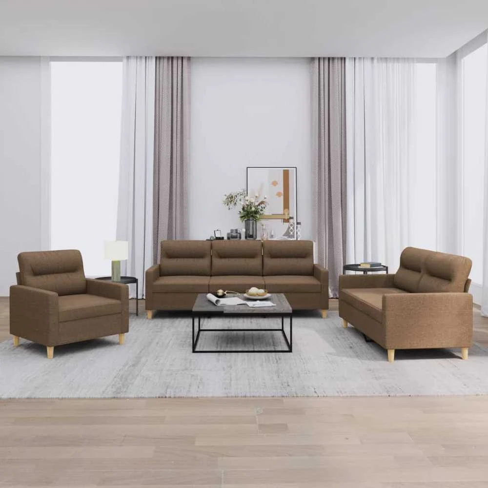 Sofa Sofos komplektas su pagalvėlėmis, 3 dalių, rudas, audinys