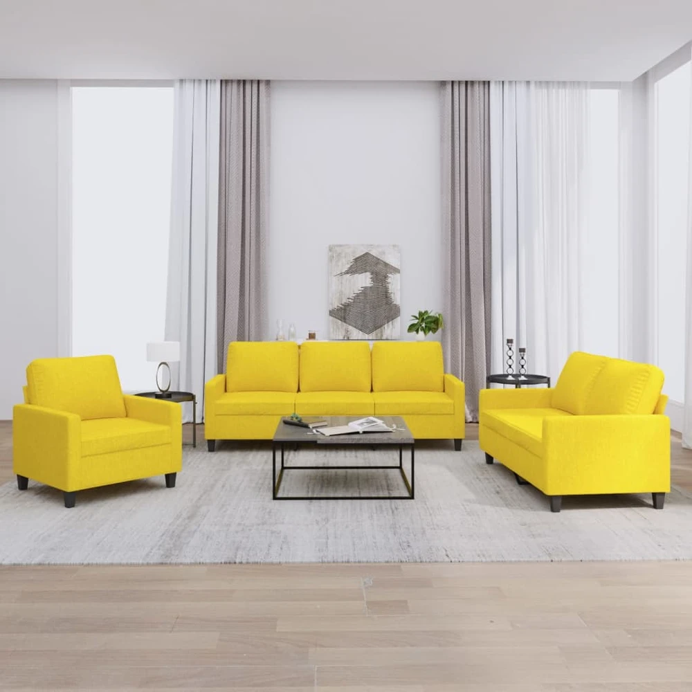 Sofa Sofos komplektas su pagalvėlėmis, 3 dalių, geltonas, audinys