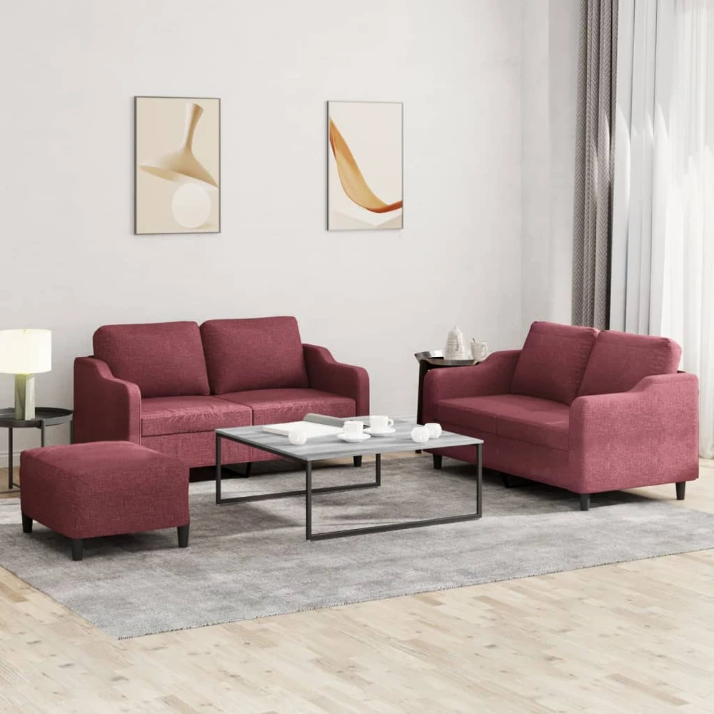 Sofa Sofos komplektas su pagalvėlėmis, 3 dalių, vyno, audinys