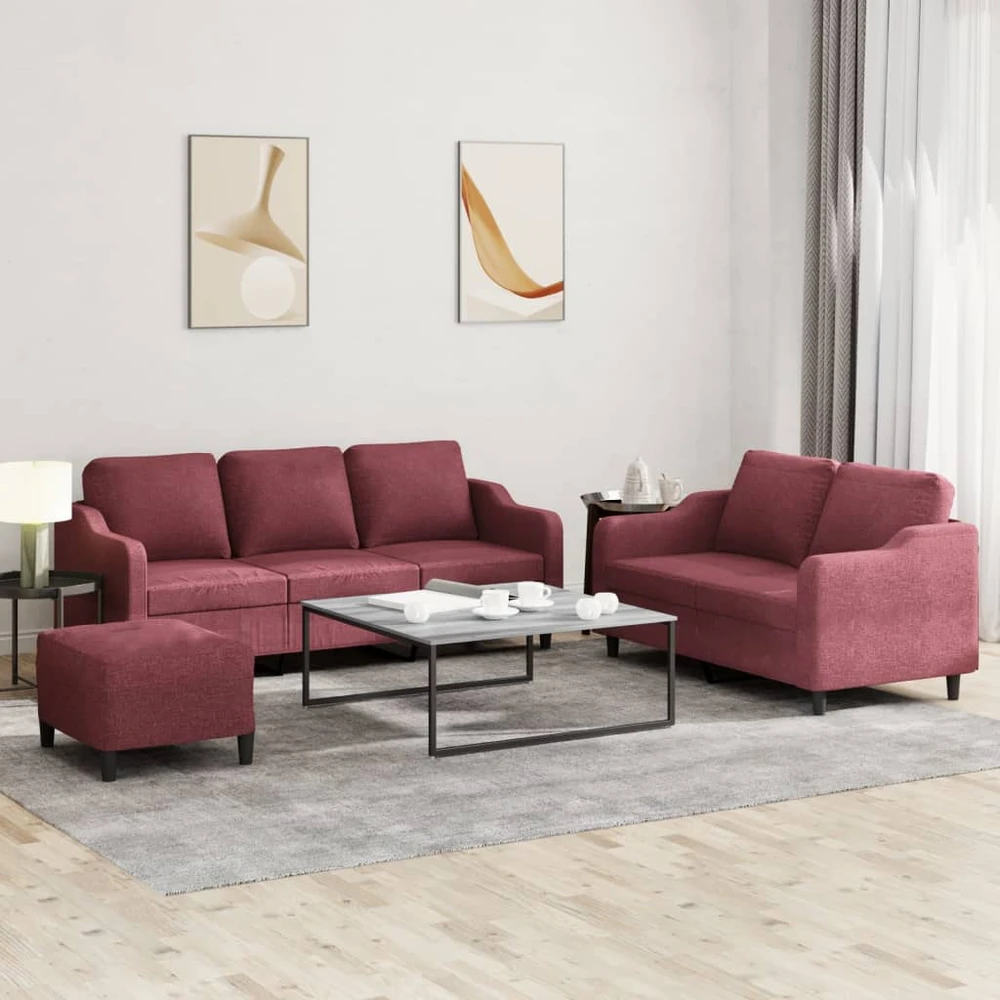 Sofa Sofos komplektas su pagalvėlėmis, 3 dalių, vyno, audinys