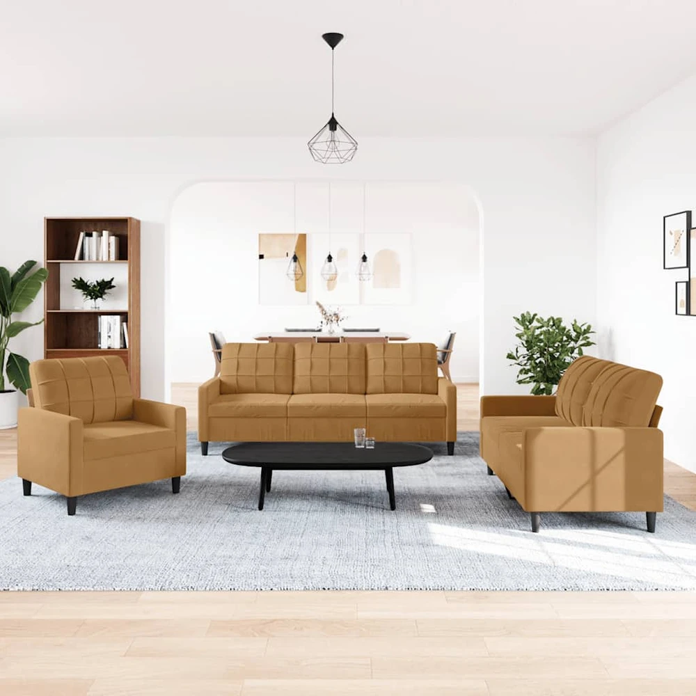 Sofa Sofos komplektas su pagalvėlėmis, 3 dalių, rudas, aksomas