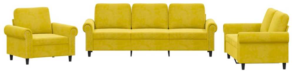 Sofa Sofos komplektas su pagalvėlėmis, 3 dalių, geltonas, aksomas