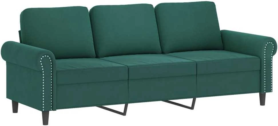 Sofa Sofos komplektas su pagalvėlėmis, 3 dalių, žalias, aksomas