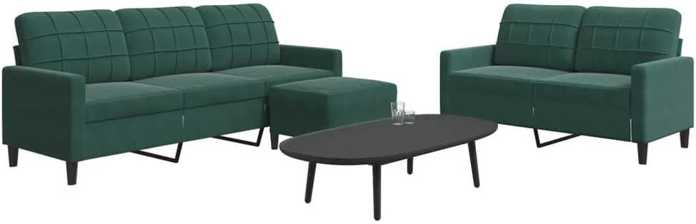 Sofa Sofos komplektas su pagalvėlėmis, 3 dalių, žalias, aksomas