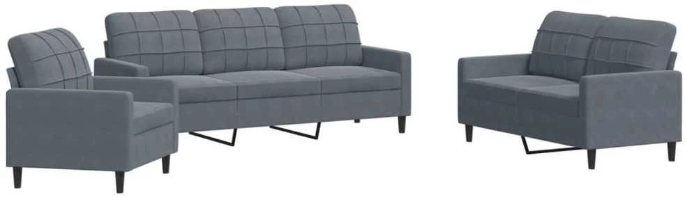 Sofa Sofos komplektas su pagalvėlėmis, 3 dalių, pilkas, aksomas