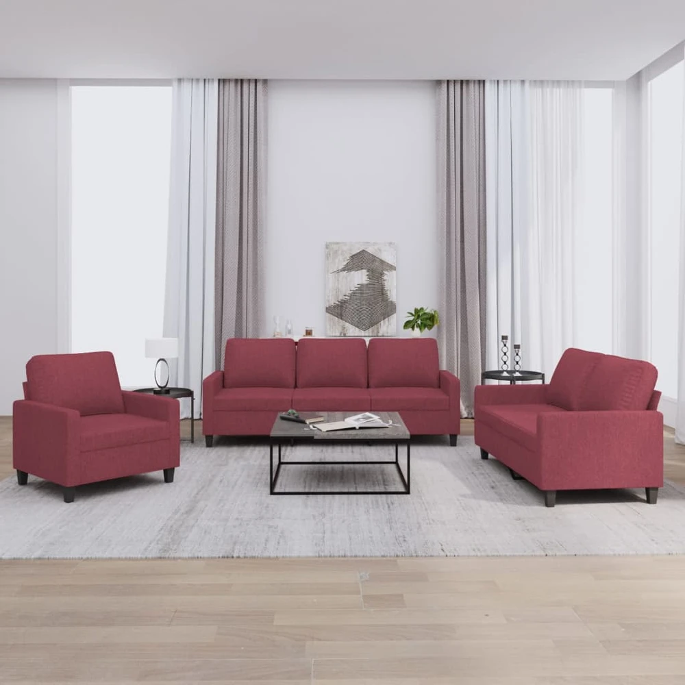 Sofa Sofos komplektas su pagalvėlėmis, 3 dalių, vyno, audinys
