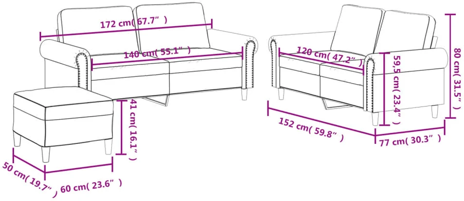 Sofa Sofos komplektas su pagalvėlėmis, 3 dalių, juodas, dirbtinė oda