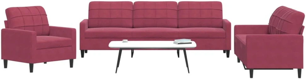 Sofa Sofos komplektas su pagalvėlėmis, 3 dalių, vyno, aksomas