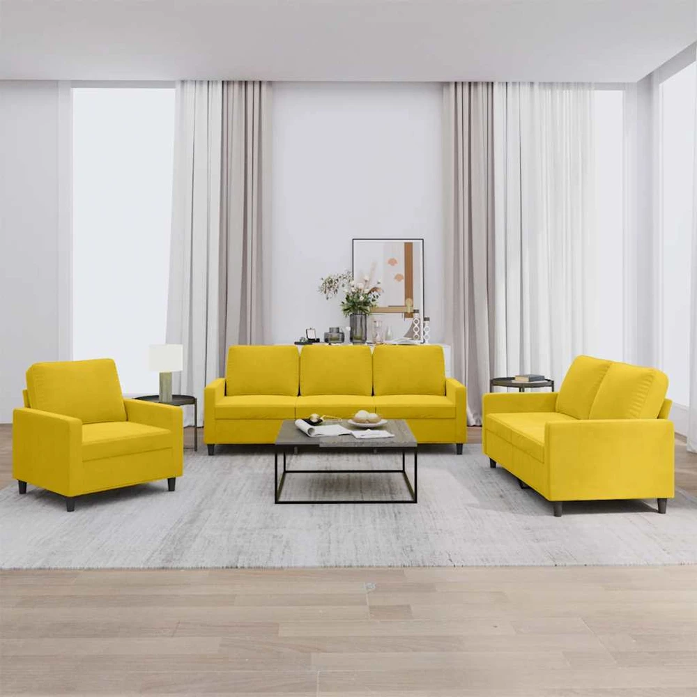 Sofa Sofos komplektas su pagalvėlėmis, 3 dalių, geltonas, aksomas