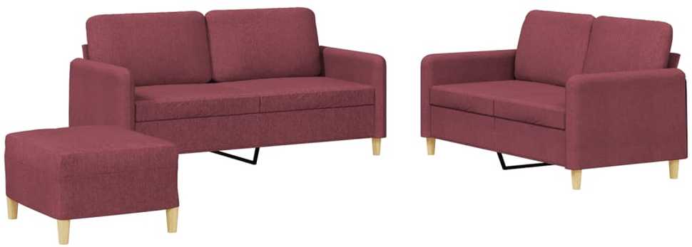 Sofa Sofos komplektas su pagalvėlėmis, 3 dalių, vyno, audinys