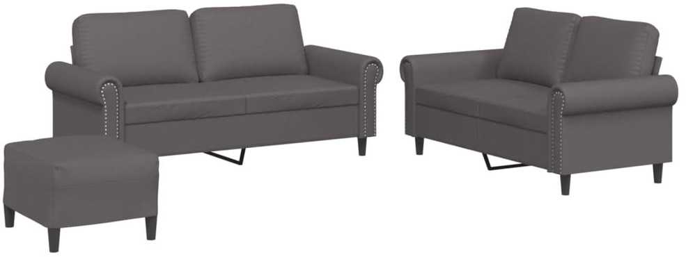 Sofa Sofos komplektas su pagalvėlėmis, 3 dalių, pilkas, dirbtinė oda