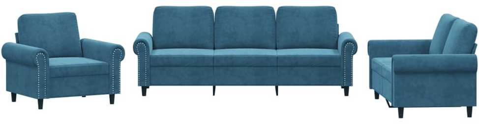 Sofa Sofos komplektas su pagalvėlėmis, 3 dalių, mėlynas, aksomas