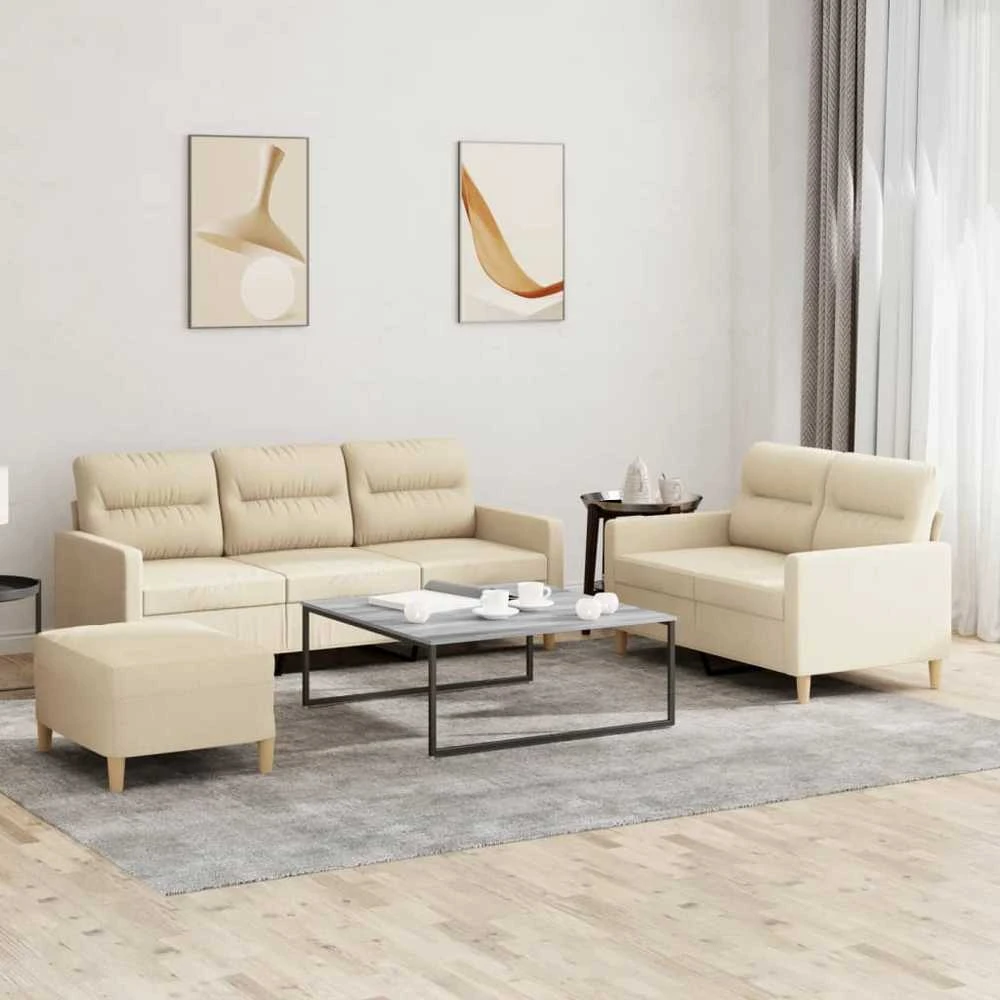 Sofa Sofos komplektas su pagalvėlėmis, 3 dalių, kreminis, audinys