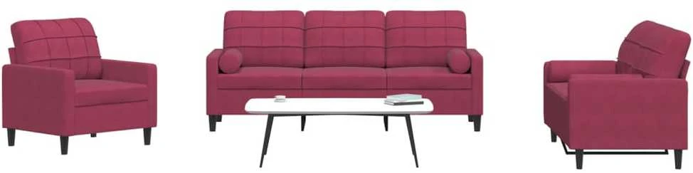 Sofa Sofos komplektas su pagalvėlėmis, 3 dalių, vyno, aksomas