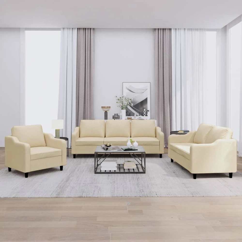 Sofa Sofos komplektas su pagalvėlėmis, 3 dalių, kreminis, audinys