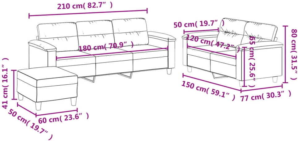 Sofa Sofos komplektas su pagalvėlėmis, 3 dalių, pilkas, audinys