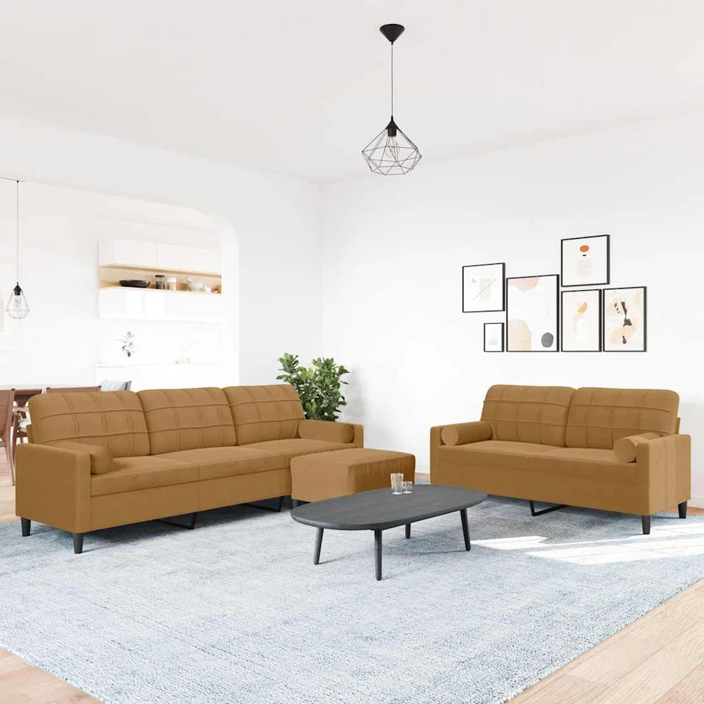 Sofa Sofos komplektas su pagalvėlėmis, 3 dalių, rudas, aksomas
