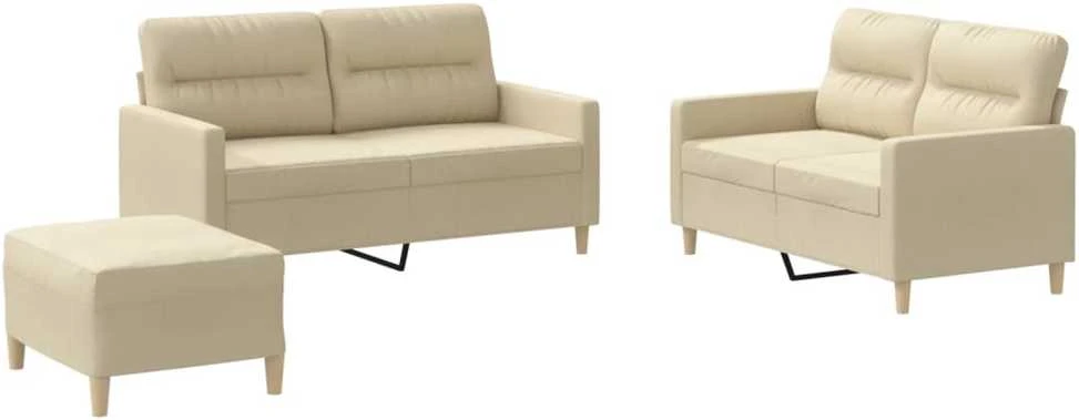 Sofa Sofos komplektas su pagalvėlėmis, 3 dalių, kreminis, audinys