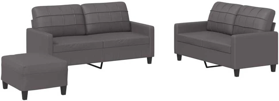 Sofa Sofos komplektas su pagalvėlėmis, 3 dalių, pilkas, dirbtinė oda