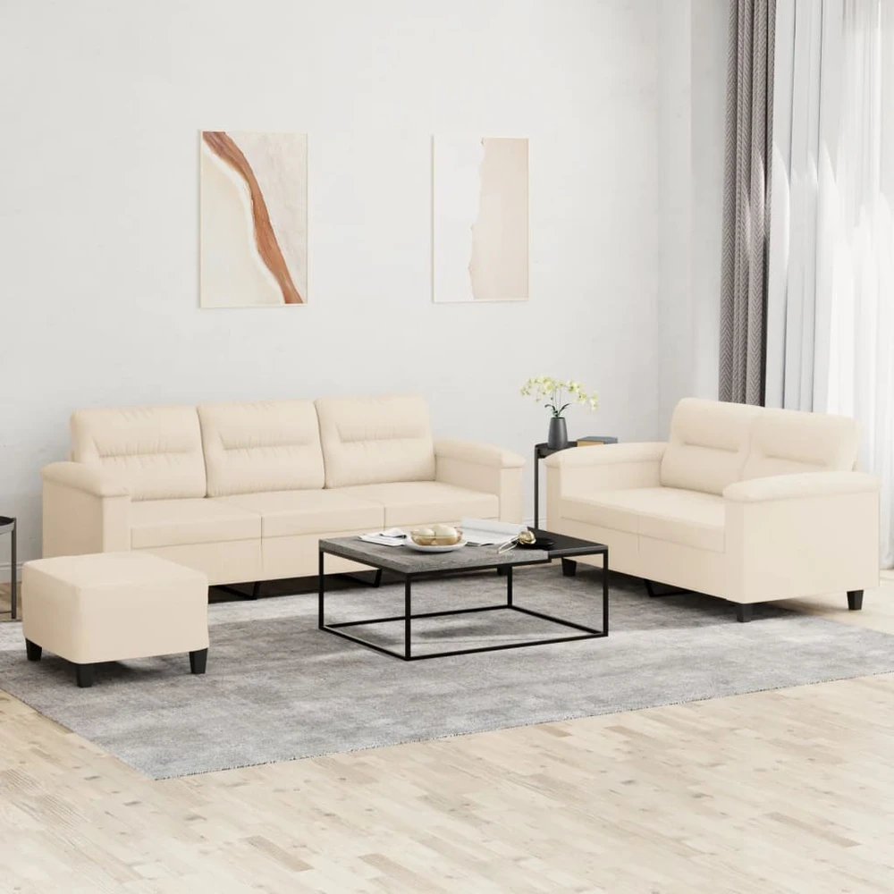 Sofa Sofos komplektas su pagalvėlėmis, 3 dalių, smėlio, audinys