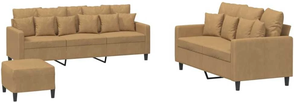 Sofa Sofos komplektas su pagalvėlėmis, 3 dalių, rudas, aksomas