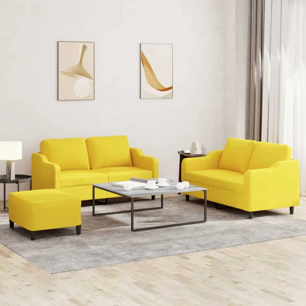 Sofa Sofos komplektas su pagalvėlėmis, 3 dalių, geltonas, audinys